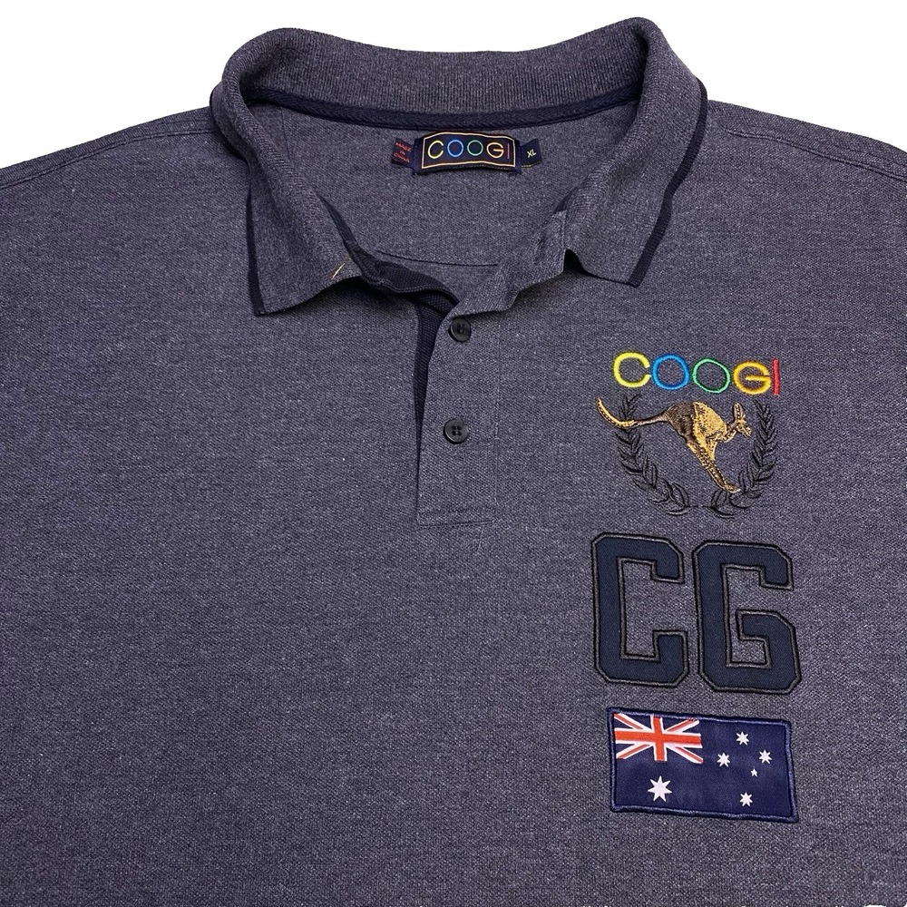 90s Y2K COOGI Polo XL Mens S/S Pique Embroidered Dark Gray VGUC